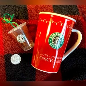 🎄Starbucks Christmas coffee cup (china) + cute little tree ornament (plastic).